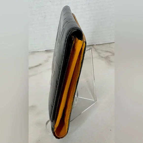 YSL Yves Saint Laurent Embossed  Black /Yellow Leather Compact Wallet - Picture 8 of 9